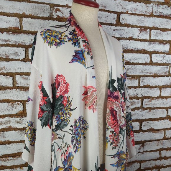 Open Front Caftan Duster Size S/M Floral Print - Picture 2 of 9